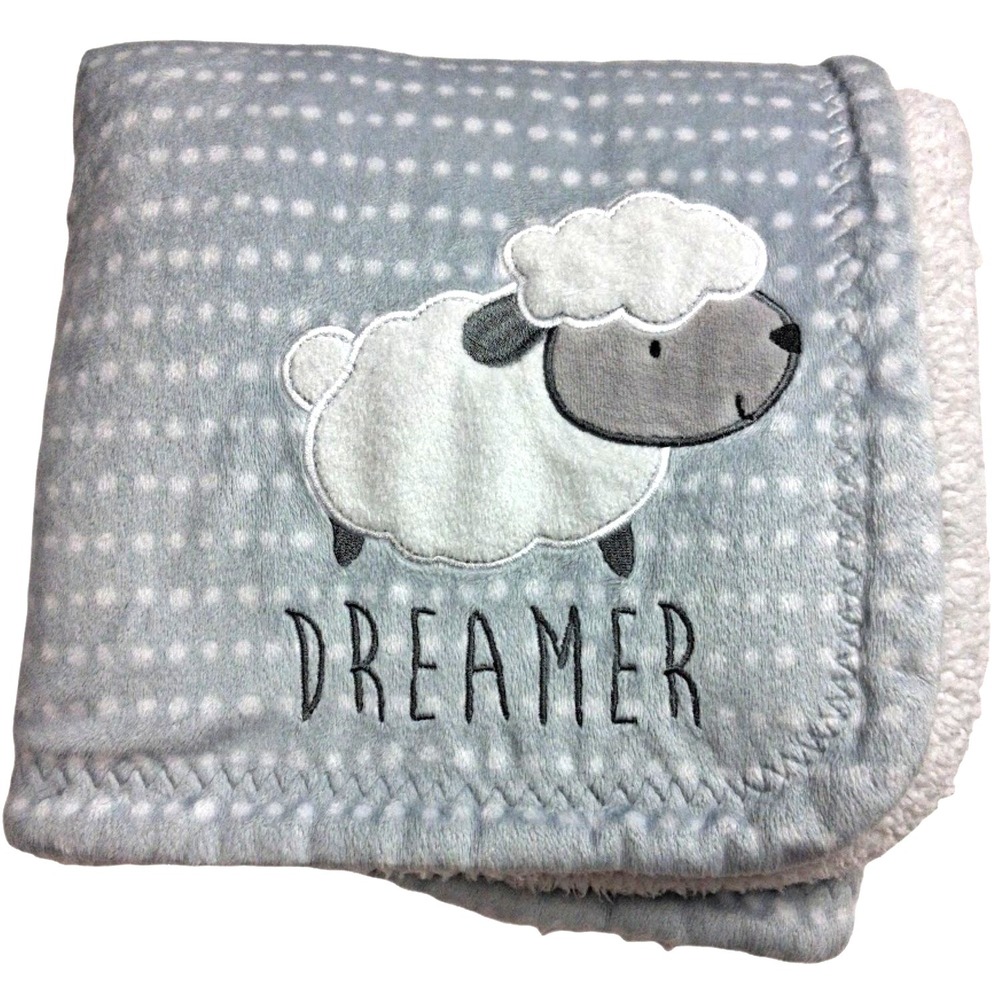 Gerber Gray White Sherpa Sheep Dreamer Baby Blanket Soft Lovey Unisex htf Dots
